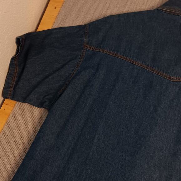 Plains Vintage Western Denim Shirt Men 2X  Blue Pearl Snap Big Mans Short Sleeve - Picture 11 of 15